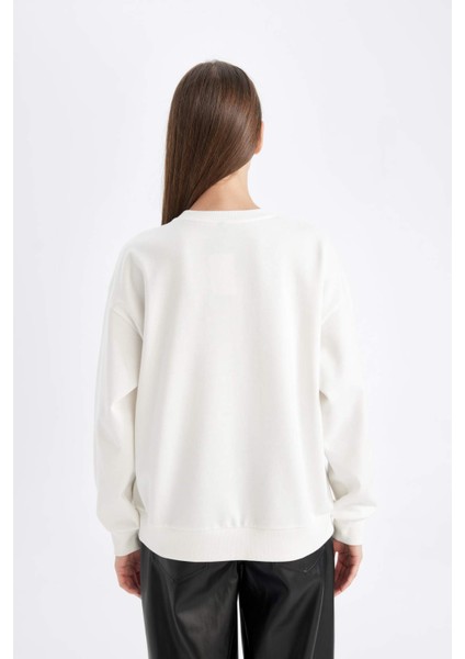 Relax Fit Bisiklet Yaka Baskılı İnce Sweatshirt D5290AX24AU