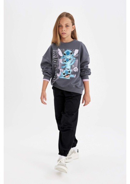 Kız Çocuk Disney Lilo & Stitch Oversize Geniş Kalıp Bisiklet Yaka Sweatshirt C9515A824AU