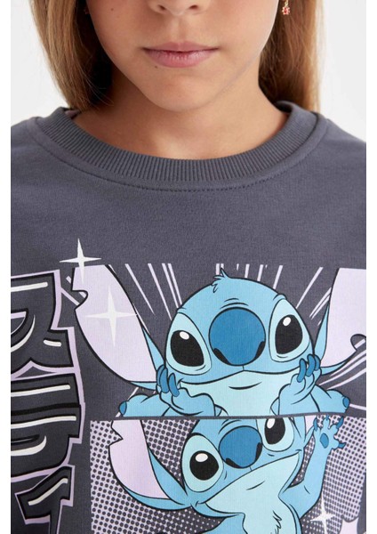 Kız Çocuk Disney Lilo & Stitch Oversize Geniş Kalıp Bisiklet Yaka Sweatshirt C9515A824AU