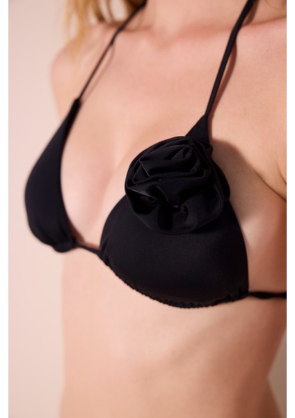 Flower Üçgen Siyah Bikini Üstü