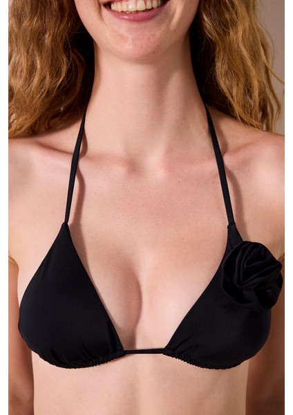 Flower Üçgen Siyah Bikini Üstü