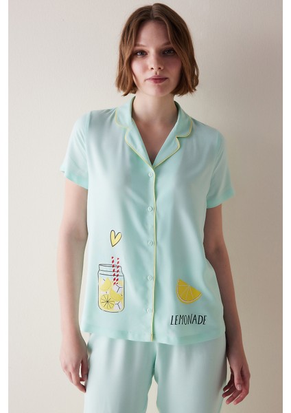 Lemons Mint Rengi Gömlek Pantolon Pijama Takımı