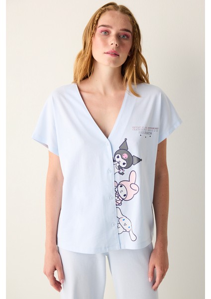 Sanrio Açık Mavi Gömlek Pantolon Pijama Takımı