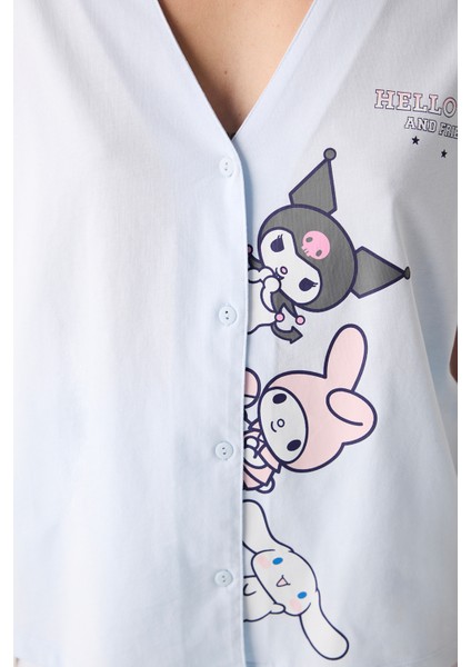 Sanrio Açık Mavi Gömlek Pantolon Pijama Takımı