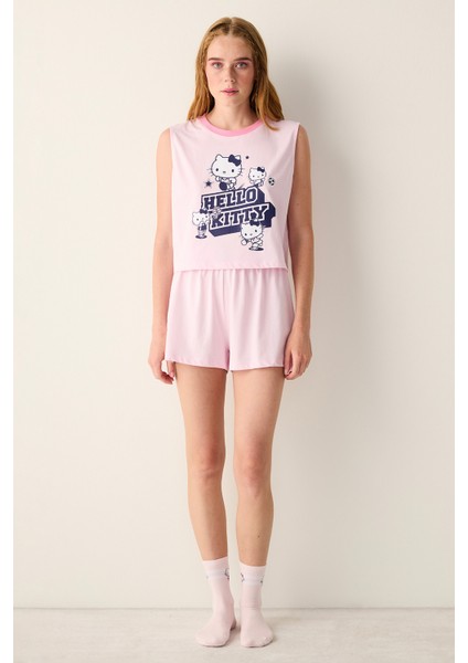Pamuklu Sanrio Pembe Şortlu Pijama Takımı