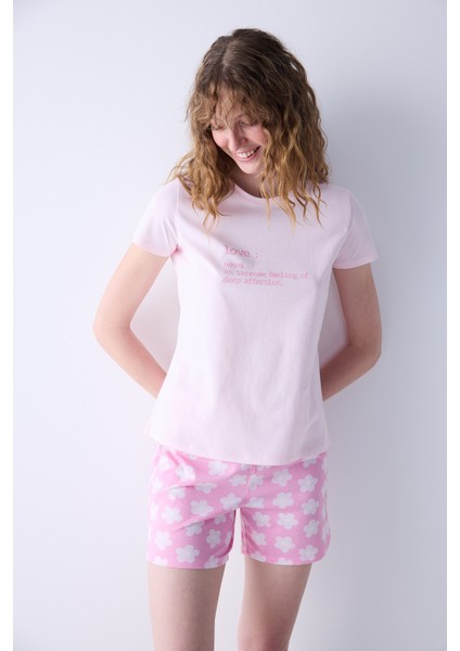 Love Pembe Şortlu Pijama Takımı