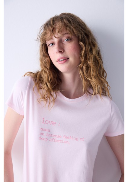 Love Pembe Şortlu Pijama Takımı