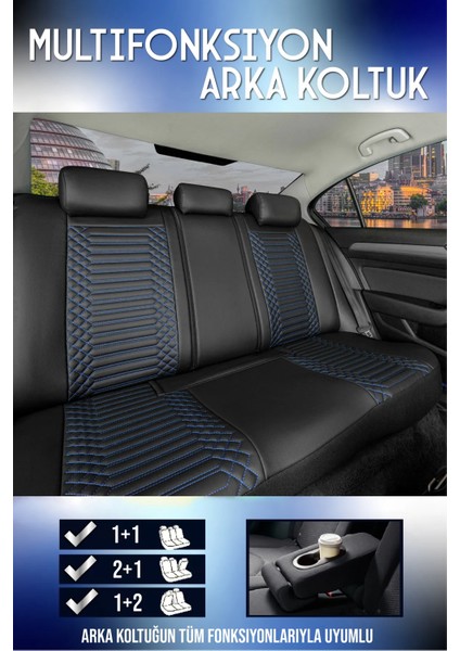 fiat Uno Lüx Full Deri Oto Koltuk Kılıfı Ön Arka Takım (Exclusive) Siyah Mavi