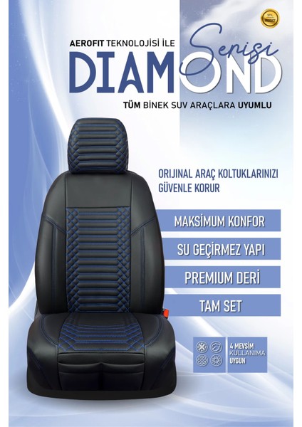 honda Accord Lüx Full Deri Oto Koltuk Kılıfı Ön Arka Takım (Exclusive) Siyah Mavi
