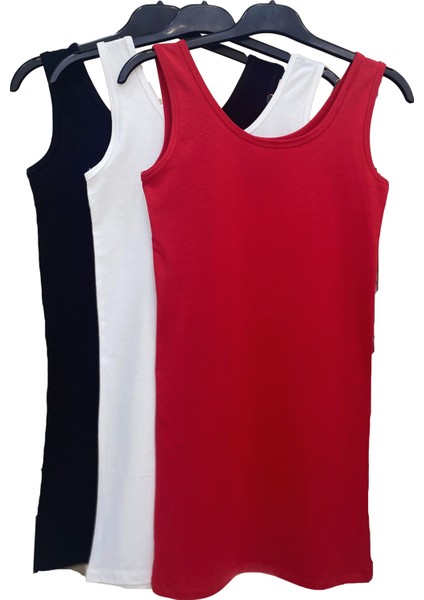 Kadın 3'lü Paket Uzun Basic Pamuklu Kompakt Esnek Atlet 30516 Siyah-Beyaz-Kırmızı fiyatları