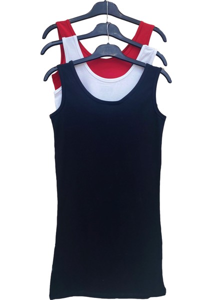 Kadın 3'lü Paket Uzun Basic Pamuklu Kompakt Esnek Atlet 30516 Siyah-Beyaz-Kırmızı modelleri