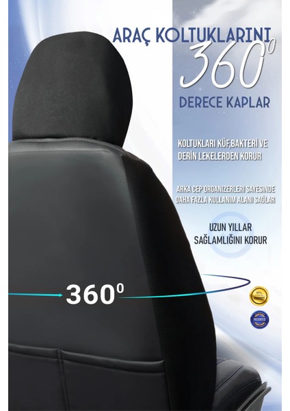 Fiat Egea Stw Lüx Full Deri Oto Koltuk Kılıfı Ön Arka Takım (Exclusive) Siyah Mavi