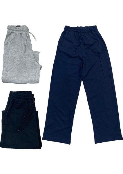 Kadın 3'lü Paket Salaş Dökümlü Eşofman Altı Pantolon 31566 Siyah-Grimelanj-Lacivert modelleri