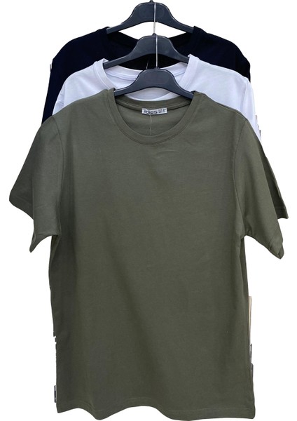 Erkek 3'lü Paket Comfort Fit %100 Pamuk Penye Kompakt T-Shirt 31751 Siyah-Beyaz-Haki fiyatları