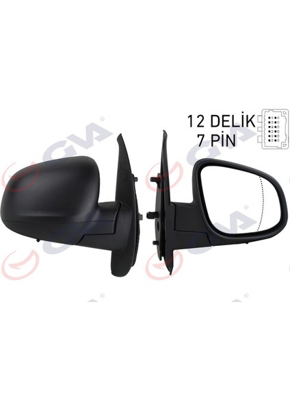 Diş Dikiz Aynasi Sağ Kangoo-Citan 13 Elektrikli Isitmali Sensörlü Desenli Asferik 7 Fiş VM-6132EHASR 18051