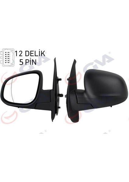 Diş Dikiz Aynasi Sol Kangoo-Citan 13 Elektrikli Isitmali Desenli Asferik 5 Fiş VM-6132EHAL 18051