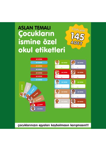 Sevimli Aslan Temalı Okul Etiketi