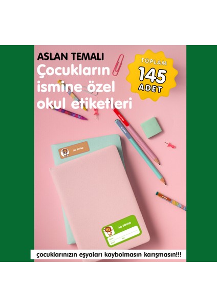 Sevimli Aslan Temalı Okul Etiketi