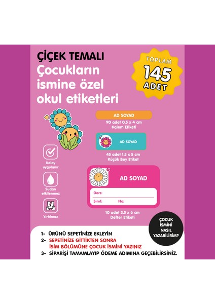 Çiçekler Temalı Okul Etiketi