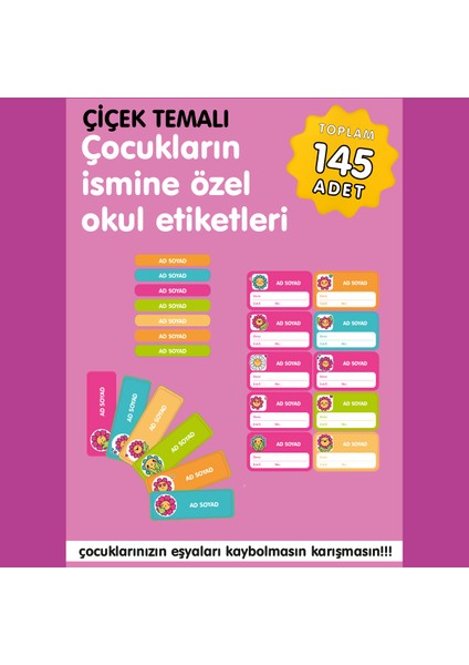 Çiçekler Temalı Okul Etiketi