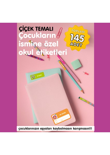 Çiçekler Temalı Okul Etiketi