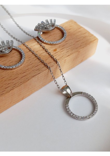 925 Ayar Gümüş Otantik Göz Tasarım Kolye Küpe Kadın Set