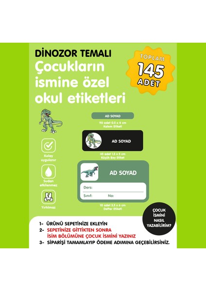 Dinozor Temalı Isme Özel Okul Etiketi