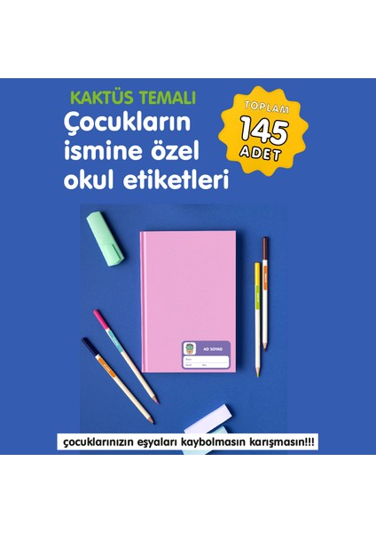 Kaktüs Temalı Isme Özel Okul Etiketi