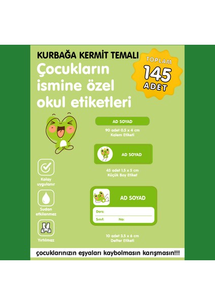Kurbağa Kermit Temalı Isme Özel Okul Etiketi