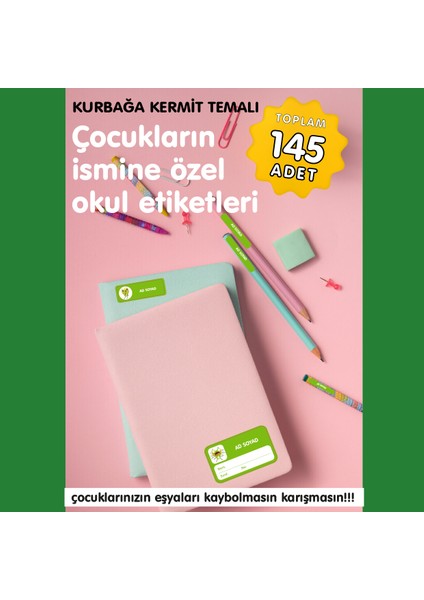 Kurbağa Kermit Temalı Isme Özel Okul Etiketi