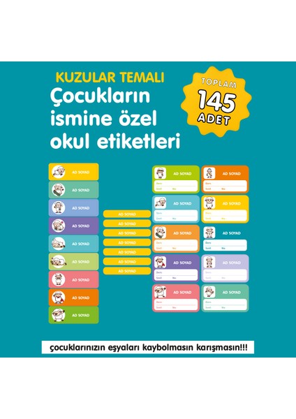 Kuzular Temalı Isme Özel Okul Etiketi