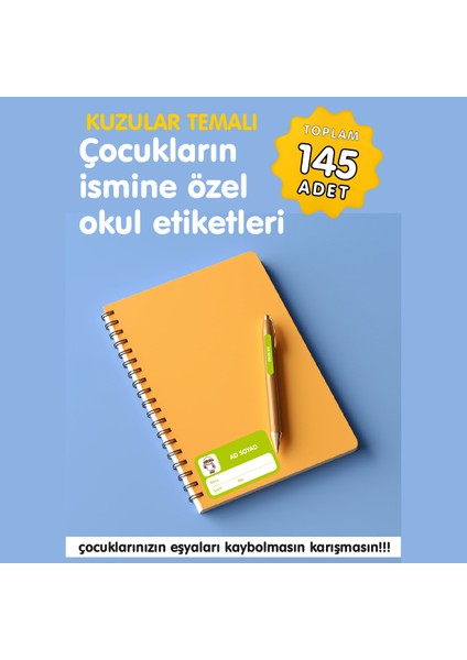 Kuzular Temalı Isme Özel Okul Etiketi