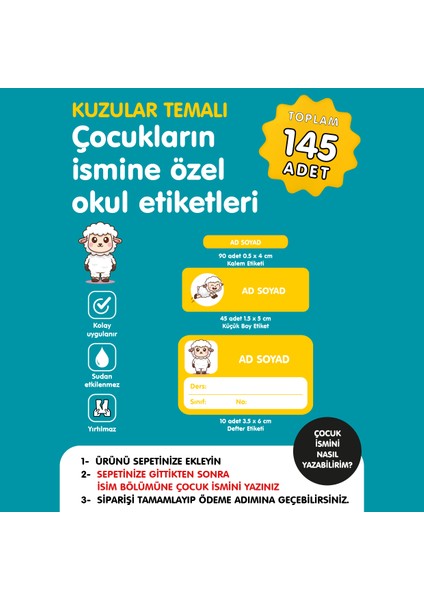 Kuzular Temalı Isme Özel Okul Etiketi