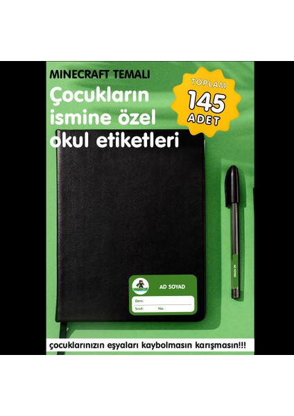 Mıne Craft Temalı Isme Özel Okul Etiketi