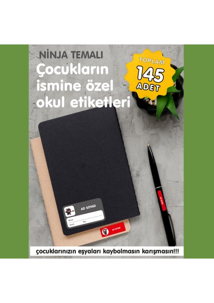 Ninja Temalı Isme Özel Okul Etiketi