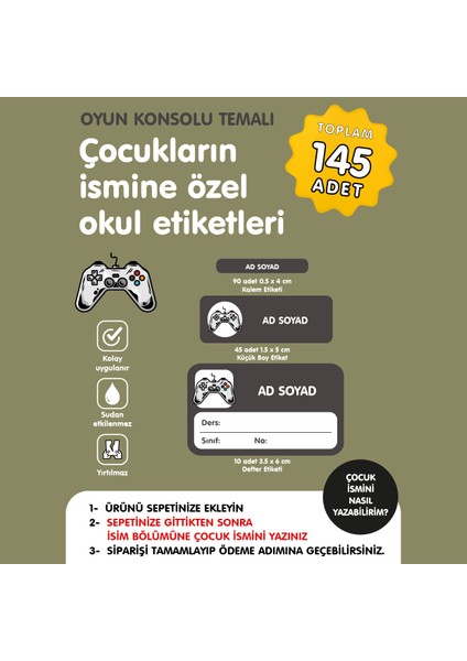 Oyun Konsolu Temalı Isme Özel Okul Etiketi