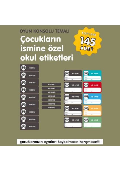 Oyun Konsolu Temalı Isme Özel Okul Etiketi