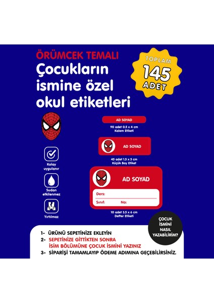 Örümcek Adam Temalı Isme Özel Okul Etiketi