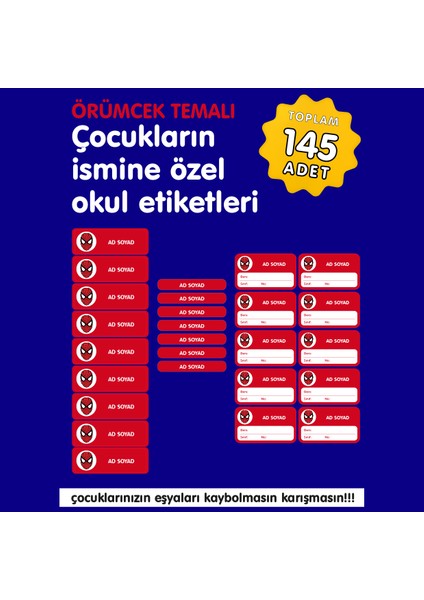 Örümcek Adam Temalı Isme Özel Okul Etiketi