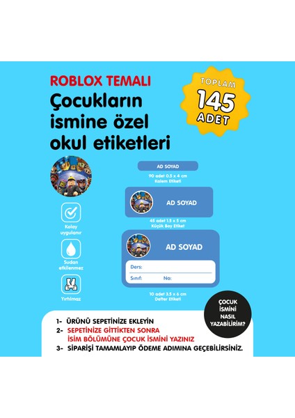 Roblox Temalı Isme Özel Okul Etiketi