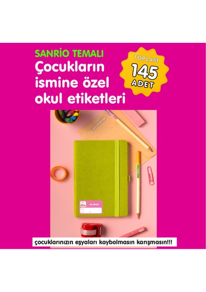 Sanrio Temalı Isme Özel Okul Etiketi