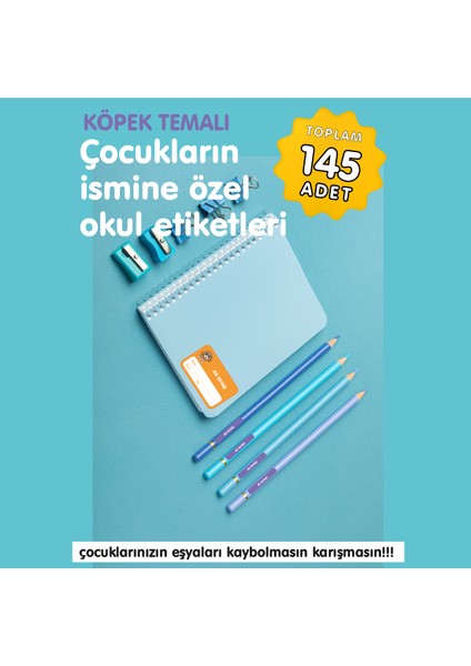 Sevimli Köpekler Temalı Isme Özel Okul Etiketi