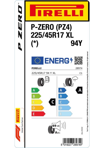 225/45 R17 94Y Xl P-Zero Pz4 Oto Yaz Lastiği (Üretim Yılı: 2024)
