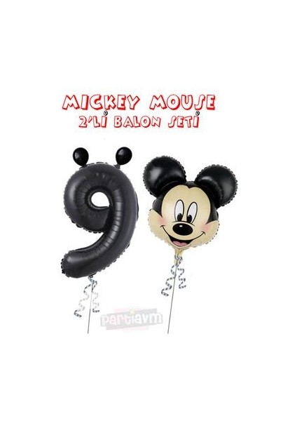 Siyah Rakam Balonlu Mickey Mouse 2li Balon Seti Mini Fare Temalı