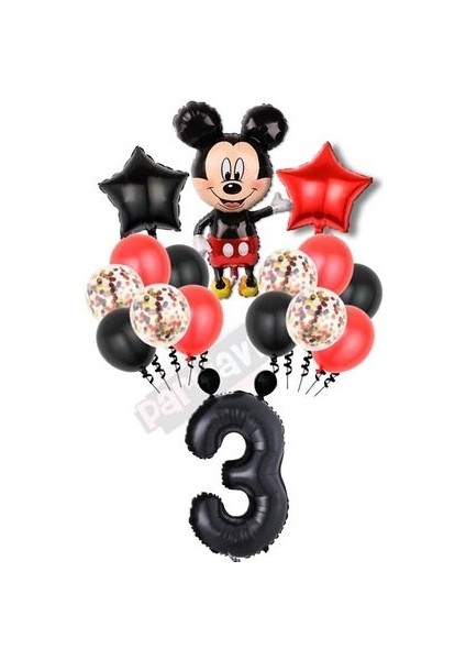 Siyah Rakam Balonlu Mickey Mouse Balon Seti Mini Fare Temalı