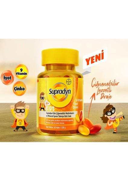 Kids Multivitamin ve Mineral Içeren Çiğnenebilir 60 Tablet 2 Adet