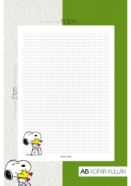 Snoopy Desenli Kareli Notepad 03 Günlük Planlayıcı, Defter, To Do List, Not Defteri, Ajanda