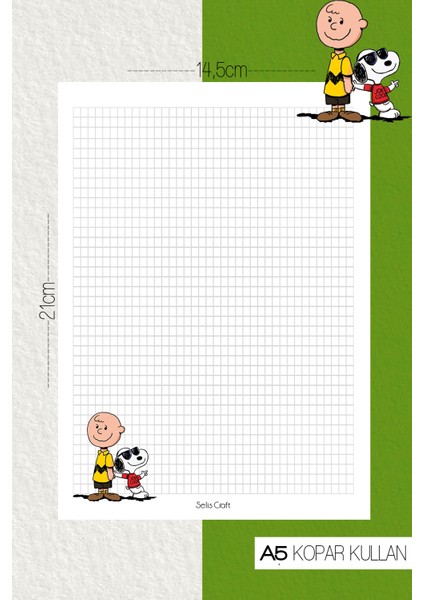 Snoopy Desenli Kareli Notepad 06 Günlük Planlayıcı, Defter, To Do List, Not Defteri, Ajanda