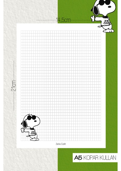 Snoopy Desenli Kareli Notepad 07 Günlük Planlayıcı, Defter, To Do List, Not Defteri, Ajanda