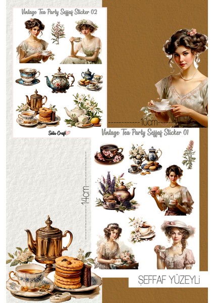 Vintage Tea Party Temalı Şeffaf Sticker Seti 01-02 Ajanda Planlayıcı